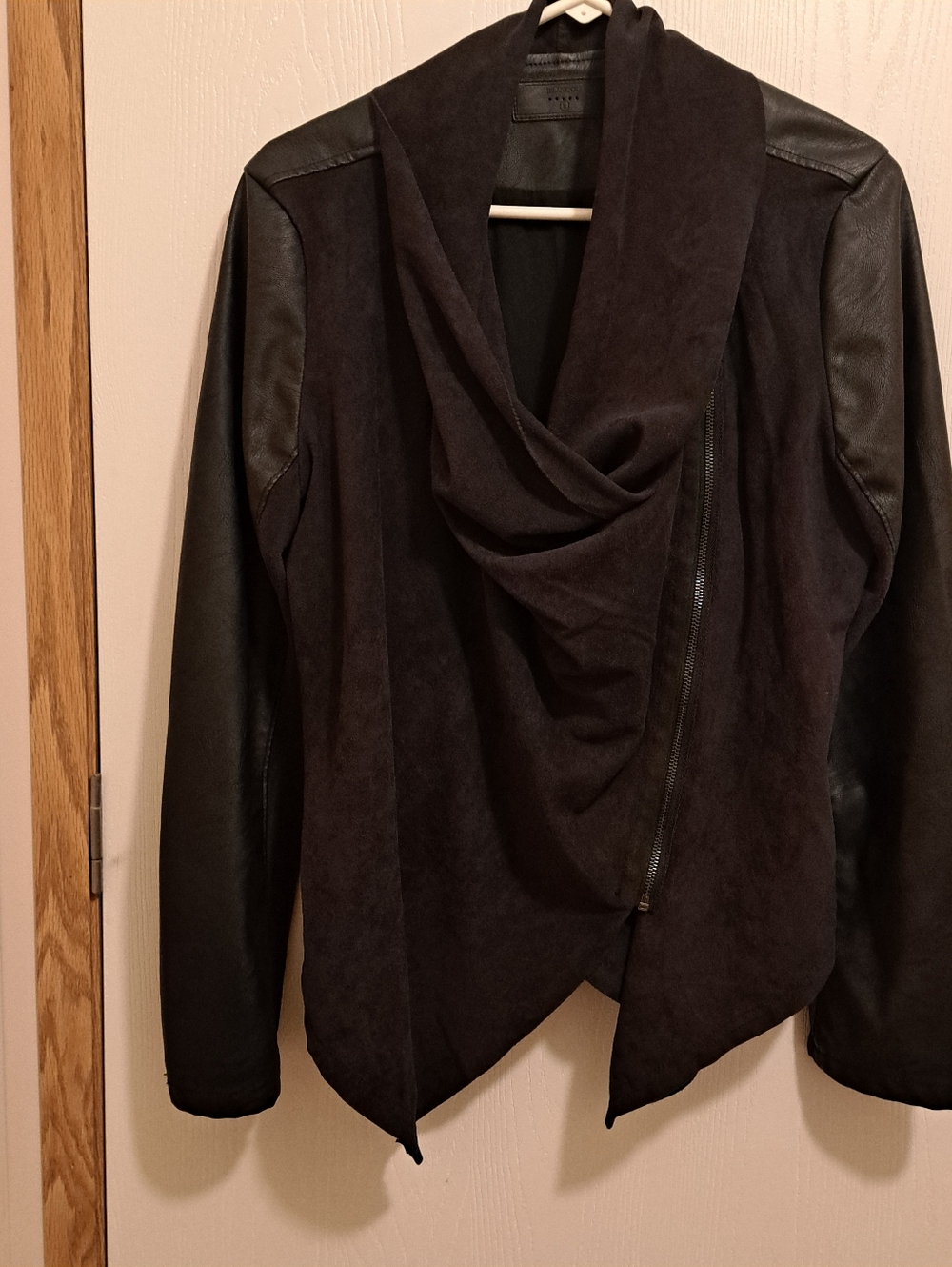 BLANKNYC "Private Practice" Draped  Faux Suede Leather Black Moto Jacket  Large